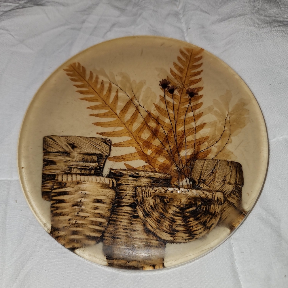 Vintage 70s Retro Trivet Lucite Acrylic Rattan Wicker Design Gifts, USA